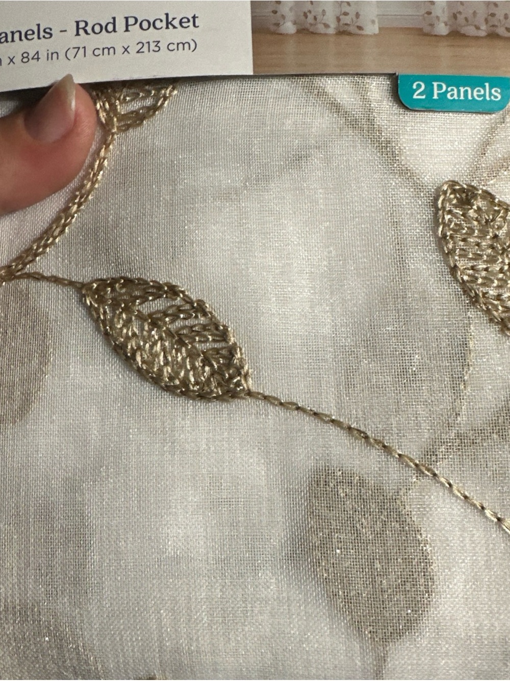 Comfort Bay White Curtain Panels with Gold Leaf Embroidery - Picture 7 of 7